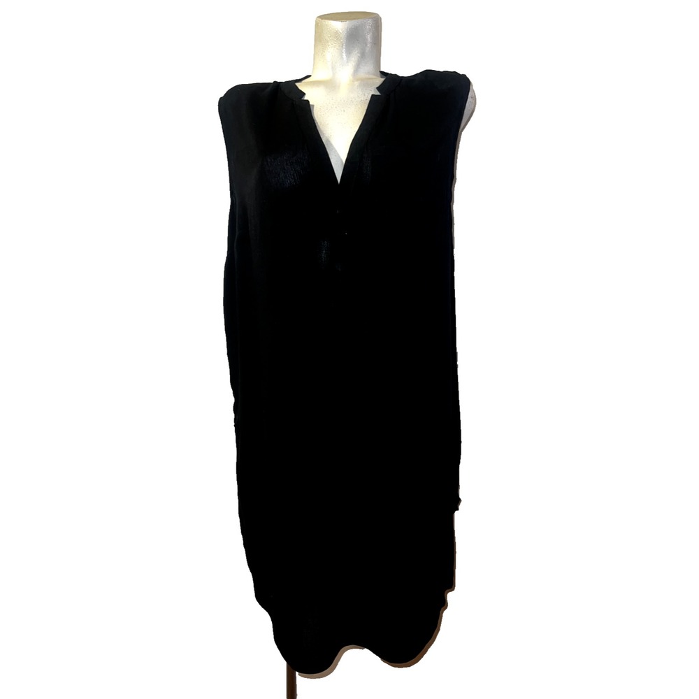 New Ashley Stewart Top Black Gauze Sleeveless Tunic Split V-Neck Size 14 NWT